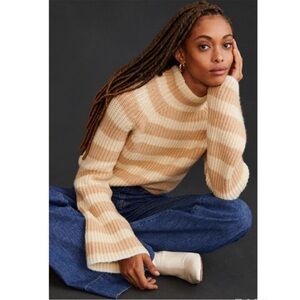 Anthropologie Maeve Striped Turtleneck Wool Blend Large NEW Tags